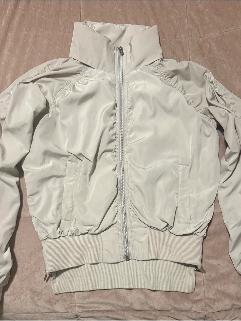 Athleta Light Ivory Zip-Front Bomber Jacket